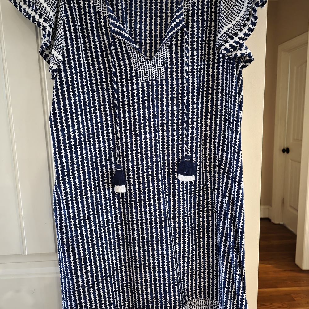 VINEYARD VINES Navy and White Midi Dress